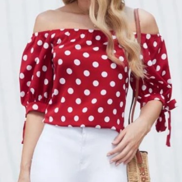 Off The Shoulder Polka Dot Top - Picture 5 of 6